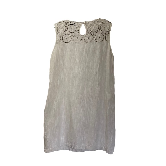 DANA BUCHMAN Cream Linen Crochet Sleeveless Shift Dress Boho Coastal S/M - Picture 3 of 12